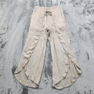 BCX Pants Womens S Tan Pull On Tie Front Gauze Wide Leg Wrap Crop Beach Summer